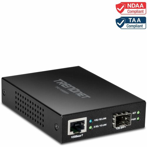 TRENDnet 10GBase-T to SFP+ Fiber Media Converter - 1 x Network (RJ-45) - Single-mode