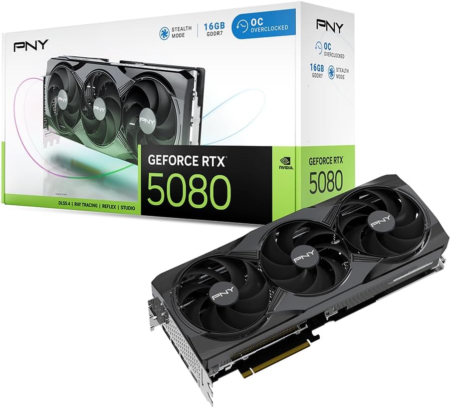 PNY GeForce RTX 5080 16GB Overclocked Triple Fan Graphics Card
