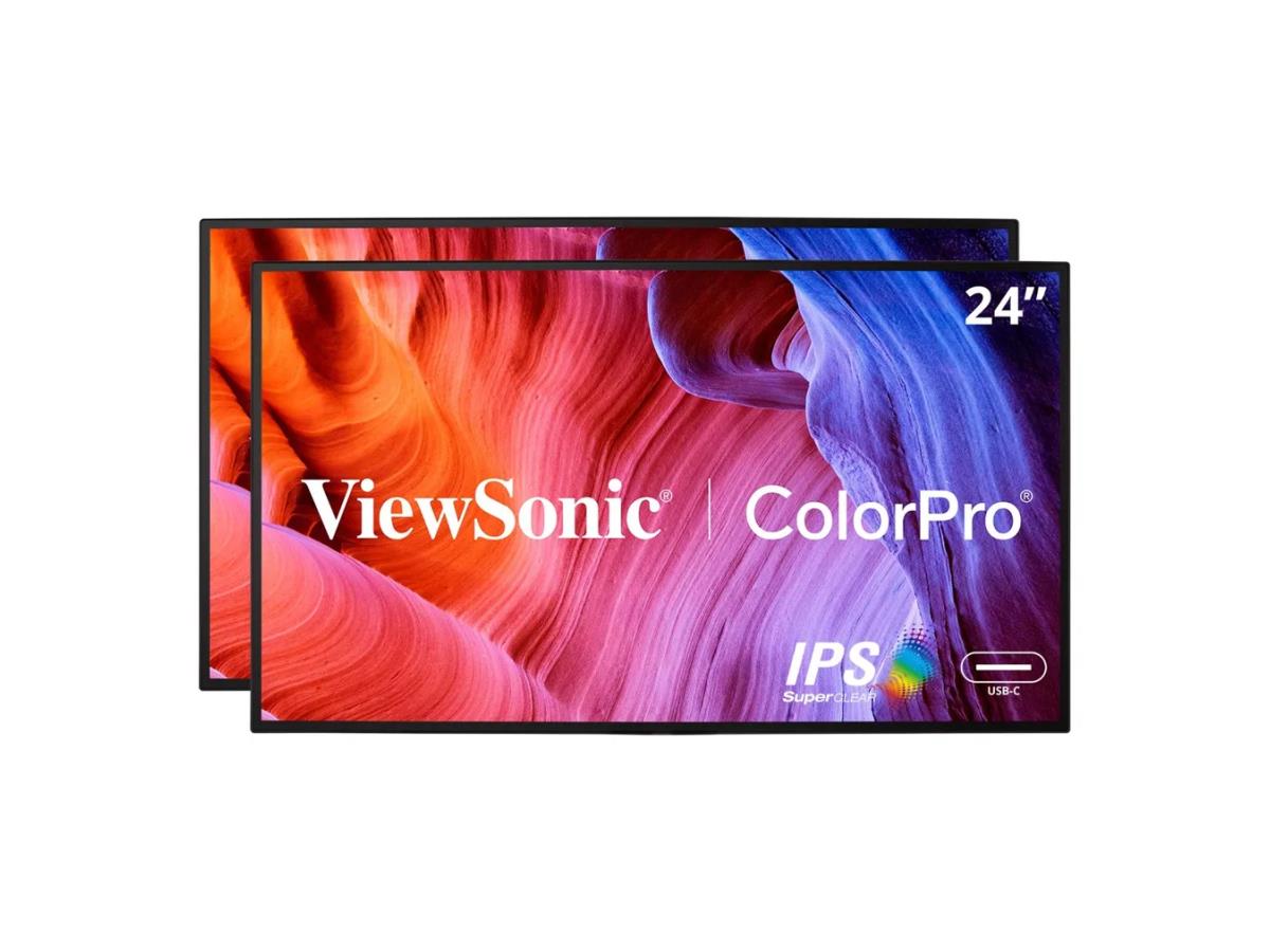 Viewsonic 24in ColorPro 1080p Dual Pack Head-Only IPS Docking Monitors with 65W USB-C and Daisy Chain.