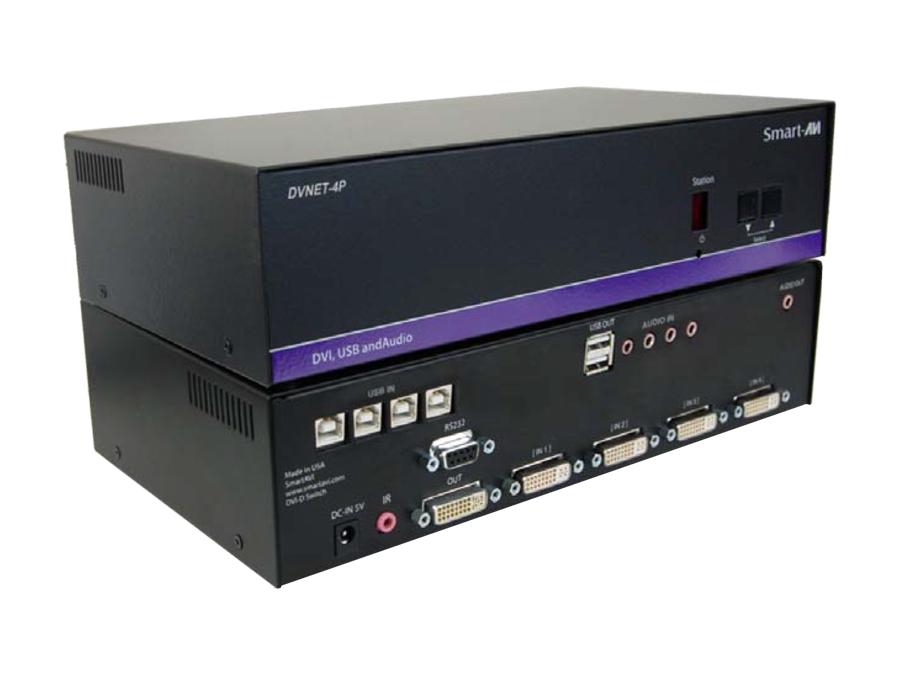 Smart-AVI 4-port Cross-platform DVI-D Switch (USB 2.0, Stereo Audio)