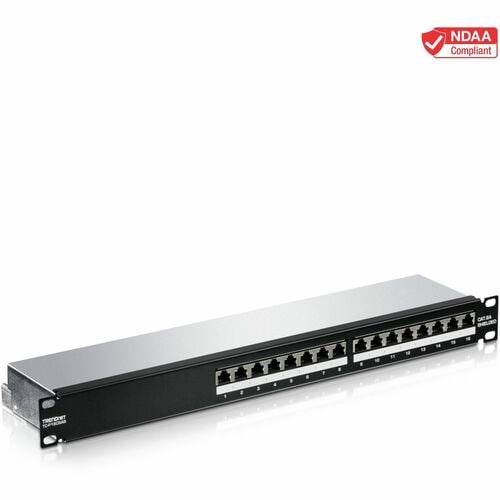TRENDnet 16-Port Cat6A Shielded Patch Panel, 1U 19" Metal Housing, 10G Ready,