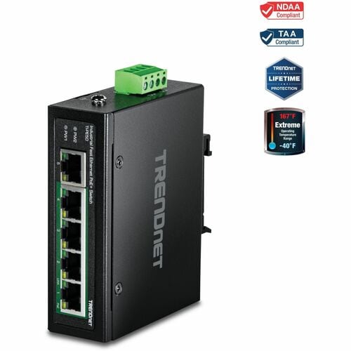 TRENDnet 5-Port Industrial Fast Ethernet DIN-Rail Switch, TI-PE50, Ethernet Splitter