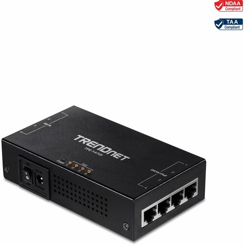 TRENDnet 65W 4-Port Gigabit PoE+ Injector, TPE-147GI, 4 x Gigabit Ports(Data in)