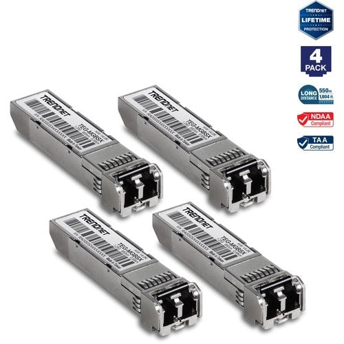 TRENDnet SFP Multi-Mode LC Module 4-Pack, TEG-MGBSX/4, Transmission Up to 550m (1804 Ft), Mini-GBIC,