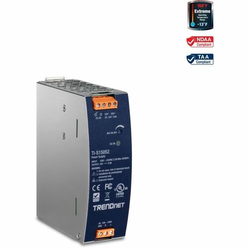 TRENDnet 150W, 52V DC, 2.89A AC to DC DIN-Rail Power Supply,
