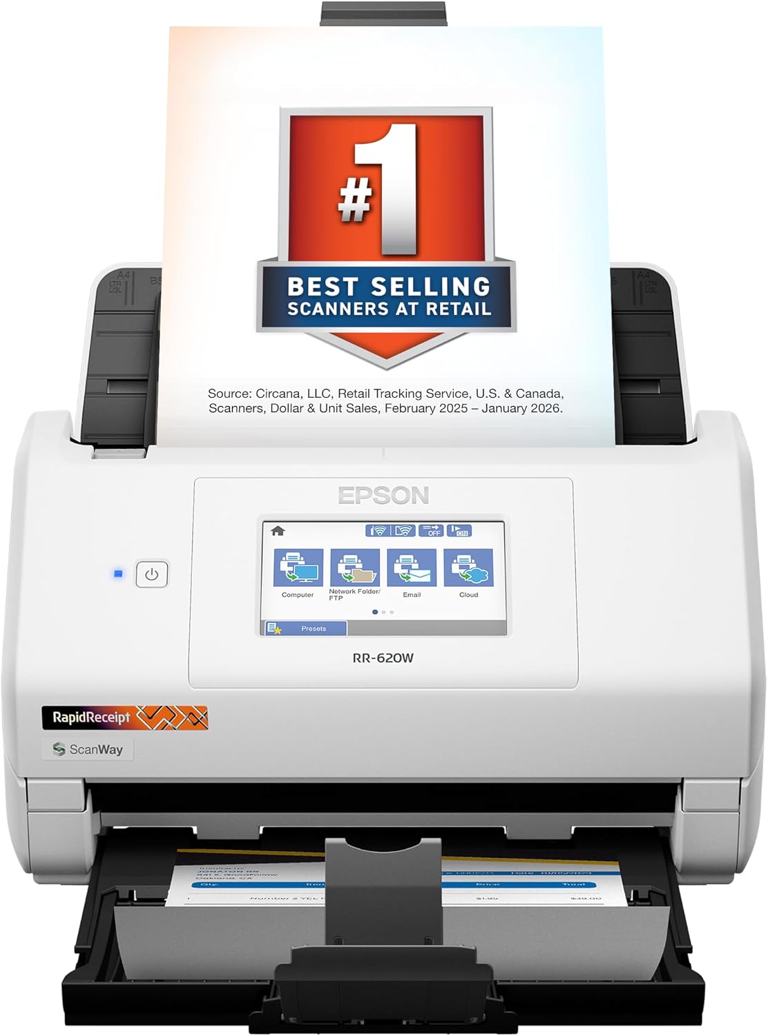 Epson RapidReceipt RR-620W Wireless Duplex Desktop Receipt and Document Scanner