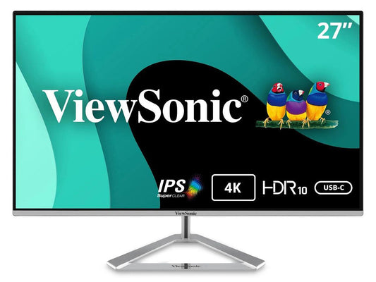 Viewsonic 27in 4K UHD Thin-Bezel IPS Monitor with USB-C, HDMI, and DisplayPort,3840 x 2160 Resolution.