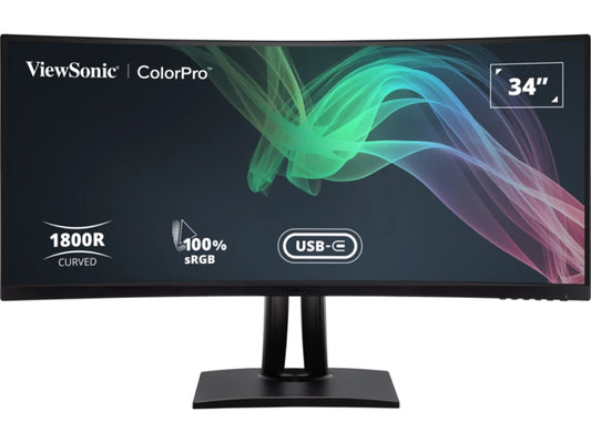 Viewsonic 34in ColorPro 21:9 Curved UWQHD Monitor with 75Hz, FreeSync, 100W USB C, RJ45 and sRGB,3440 x 1440 Resolution.