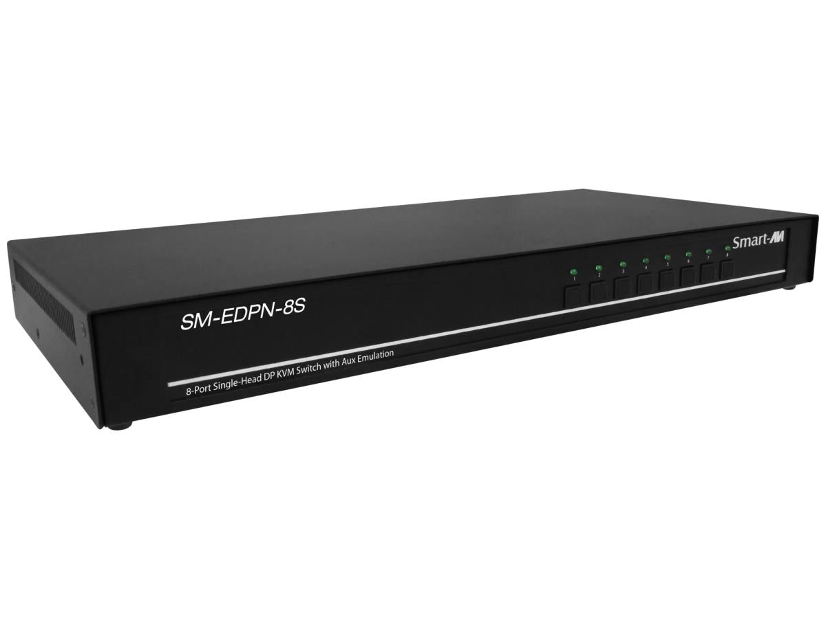 SMARTAVI 4K 60 DisplayPort, 8-Port, Single-Head, KVM Switch with Emulation, USB 2.0 and Stereo Audio Support