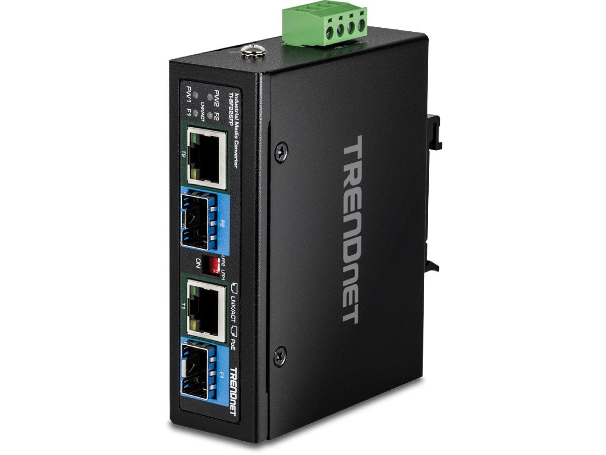 TRENDnet 2-Port Industrial SFP to Gigabit PoE++ Media Converter for Fiber Connectivity and High-Power PoE