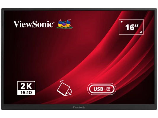 Viewsonic 16in Portable WQXGA IPS Monitor with 65W USB C and Smart Cover Design, 2560 x 1600 resolution.