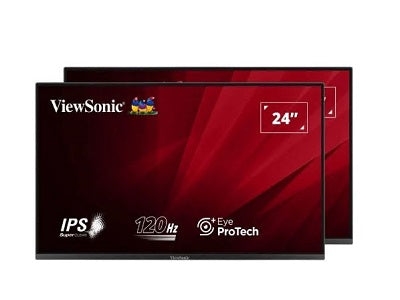 Viewsonic 24in 1080p IPS Dual Pack Head-Only Monitors with Variable Refresh Rate, HDMI, DP, and VGA.