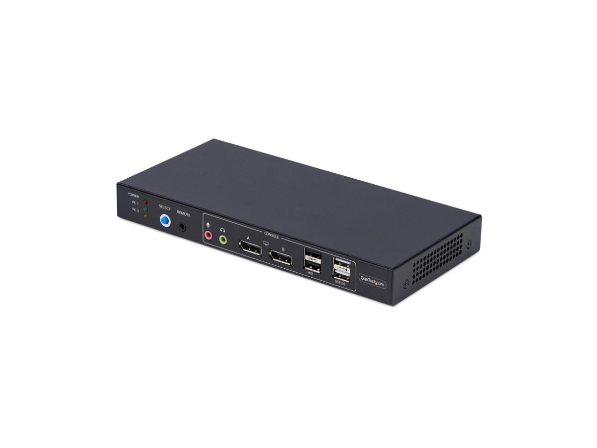 STARTECH 2-Port Dual-Monitor DisplayPort KVM Switch with Dual View Video Matrix, 4K 60Hz, 4x USB Hub Ports, Hotkey Switching, DP 1.2 Matrix KVM, TAA Compliant