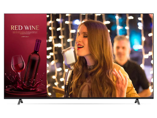 HDMI(3), RS-232C(1), USB(1), RF IN(1), AUDIO OUT(1), EXTERNAL SPEAKER (AMPLIFIER NOT INCLUDED)), RJ45IN/OUT, WEBOS 6.0